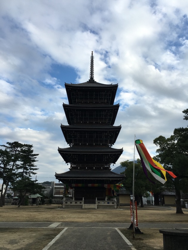 The five storied pagoda was destroyed by fire twice. The current version was completed in 1902. The five stories represent the five elements, as do the five colours in the banners. These are explained later in the post. 