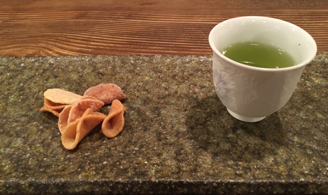 The Sencha we had at the teahouse in Osaka with another delicious sugary sweet. The sweetness compliments the bitterness of the tea.